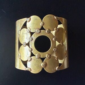 Artisan Brass & Copper Circle Cutout Statement Cuff Bracelet